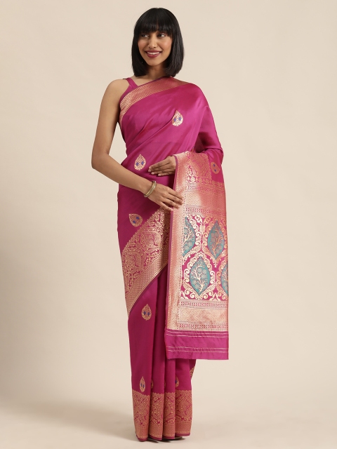 

Mitera Pink & Gold-Toned Woven Design Kanjeevaram Saree