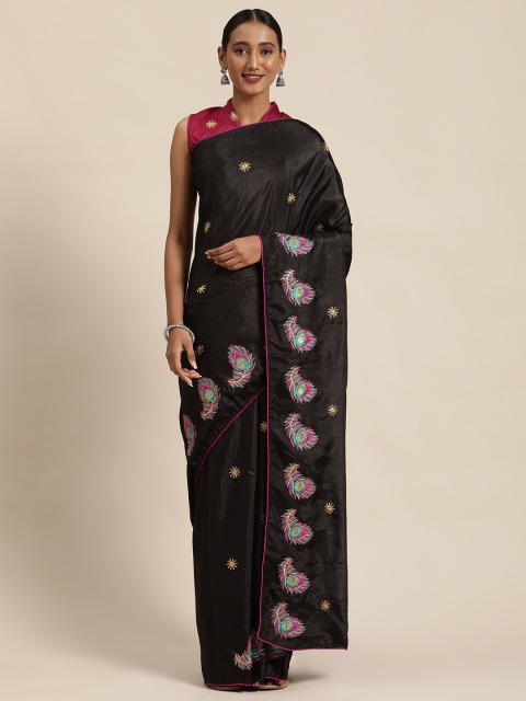 

Mitera Black & Pink Silk Blend Embroidered Saree
