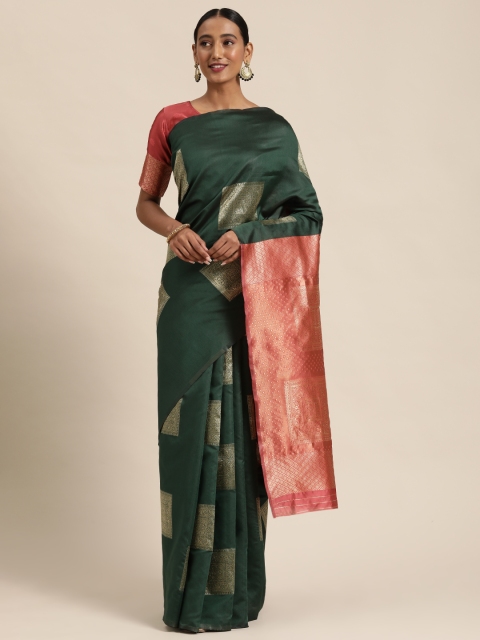

Mitera Green & Golden Silk Blend Woven Design Banarasi Saree