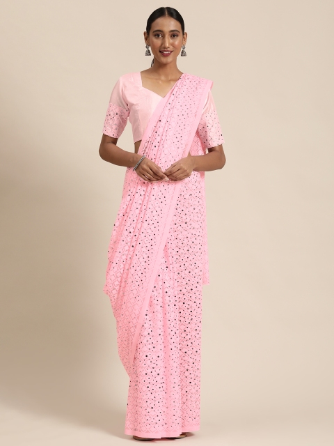 

Mitera Pink Net Sequinned Saree