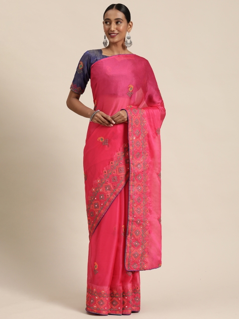 

Mitera Pink & Multicoloured Embroidered Saree