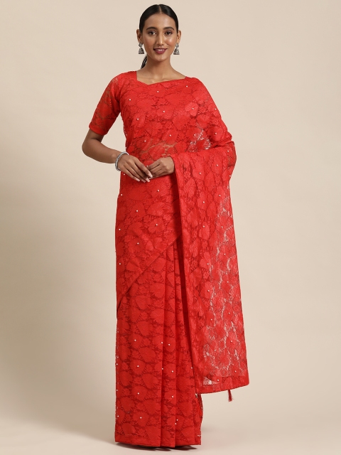 

Mitera Red Embellished Net Saree