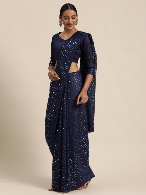

Mitera Navy Blue Embellished Saree