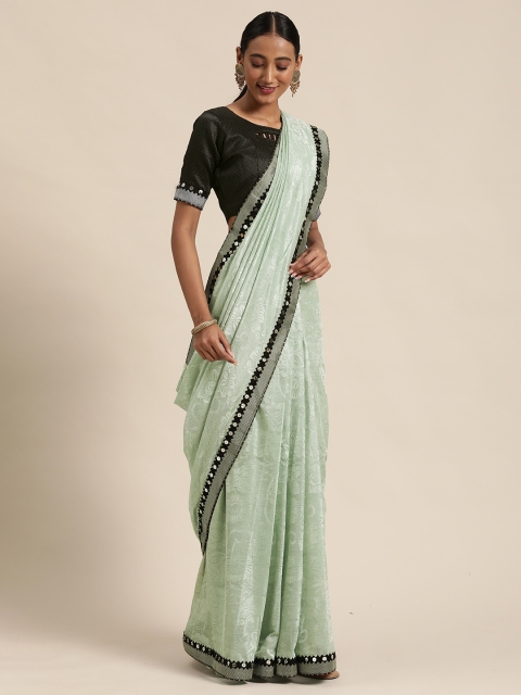 

Mitera Sea Green & Black Woven Design Saree