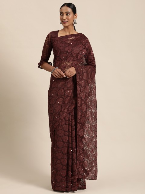 

Mitera Burgundy Woven Design Net Celebrity Saree