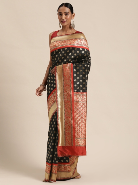 

Mitera Black & Golden Silk Blend Woven Design Kanjeevaram Saree