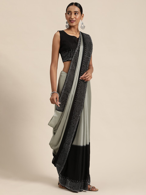 

Mitera Grey & Black Colourblocked Saree