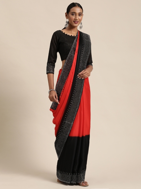 

Mitera Red & Black Colourblocked Saree