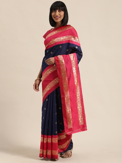 

Mitera Navy Blue & Golden Silk Blend Woven Design Kanjeevaram Saree