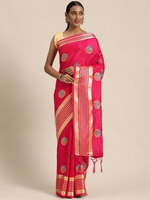 

Mitera Pink & Gold-Toned Embellished Saree