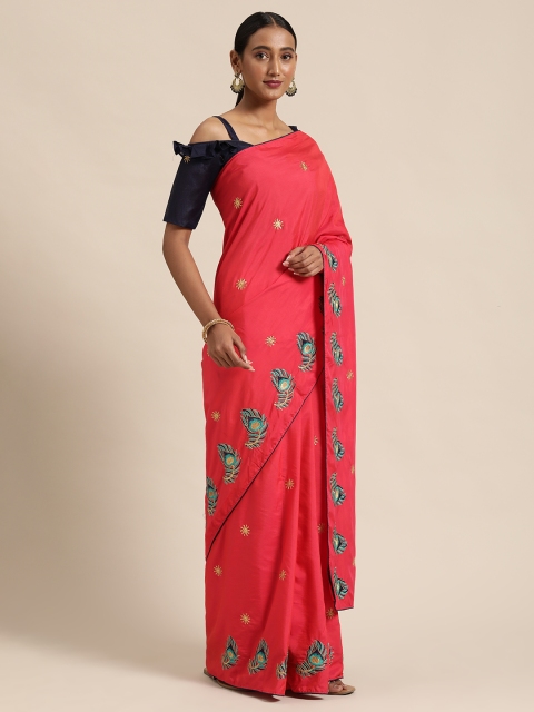 

Mitera Pink & Golden Silk Blend Embroidered Saree