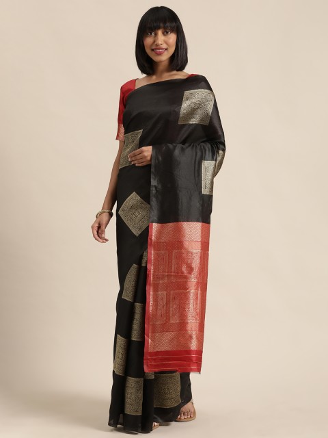 

Mitera Black & Gold-Toned Silk Blend Woven Design Banarasi Saree