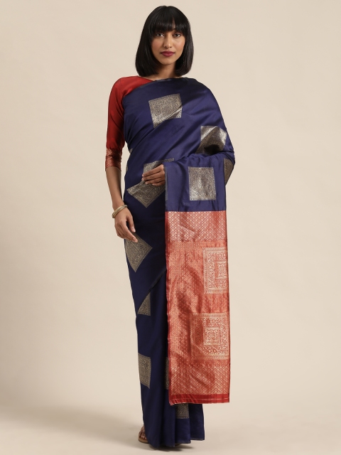 

Mitera Blue & Gold-Toned Woven Design Banarasi Saree