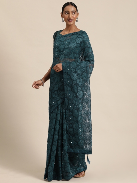 

Mitera Teal Blue Embellished Net Saree