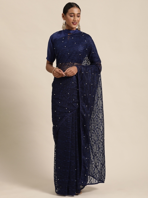 

Mitera Navy Blue Embellished Net Saree