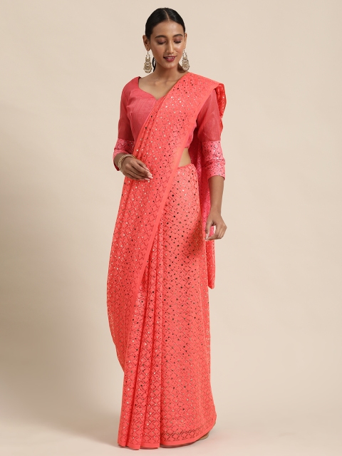 

Mitera Pink Sequinned Net Saree