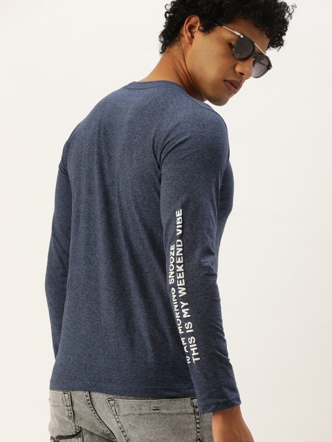 

SINGLE Men Navy Blue Slim Fit Solid Pure Cotton T-shirt