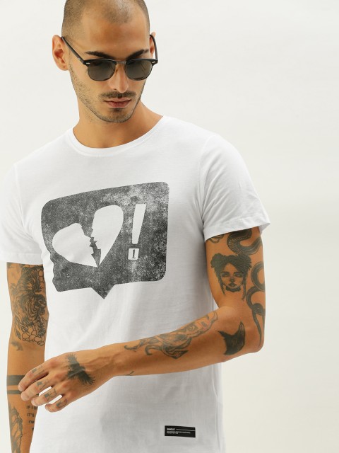 

SINGLE Men White Printed Pure Cotton T-shirt