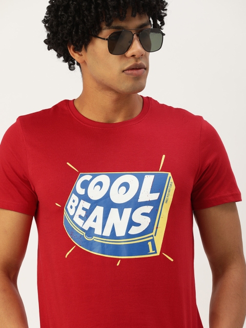 

SINGLE Men Red Printed Pure Cotton Slim Fit Round Neck Pure Cotton T-shirt