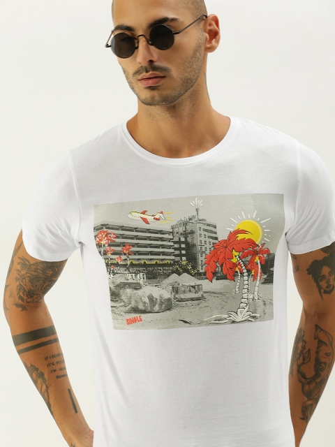 

SINGLE Men White Graphic Printed Pure Cotton T-shirt