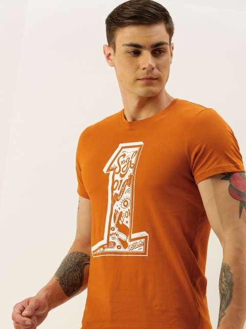 

SINGLE Men Rust Printed Round Neck Pure Cotton T-shirt