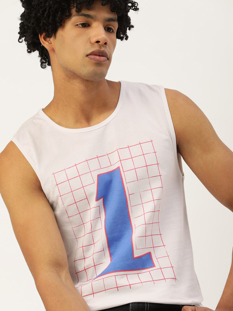 

SINGLE Men White Printed Pure Cotton Slim Fit Round Neck Pure Cotton T-shirt