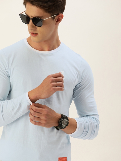 

SINGLE Men Blue Solid Slim Fit Round Neck T-shirt