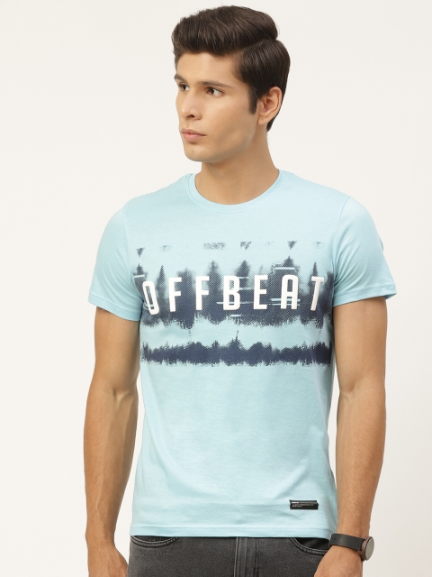 

SINGLE Men Blue & White Typography Printed T-shirt