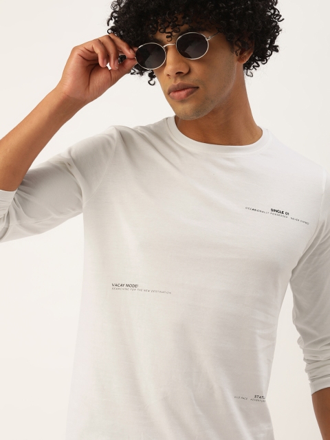 

SINGLE Men White Solid Slim Fit Round Neck Pure Cotton T-shirt