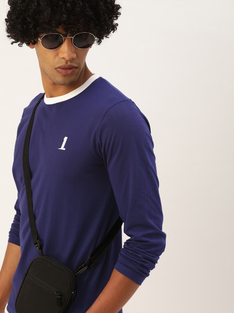 

SINGLE Men Blue Solid Slim Fit Round Neck Pure Cotton T-shirt