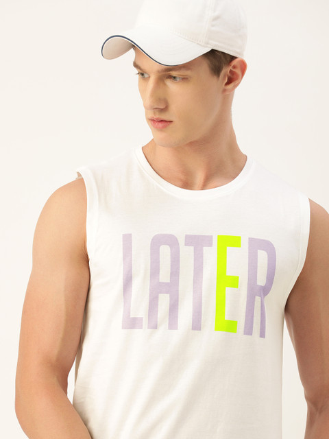 

SINGLE Men White & Grey Pure Cotton Printed Round Neck T-shirt