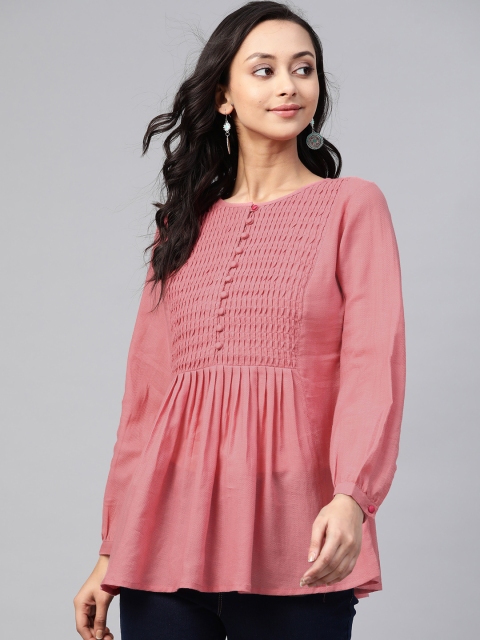 

Fabindia Women Pink Yoke Design Pure Cotton Kurti