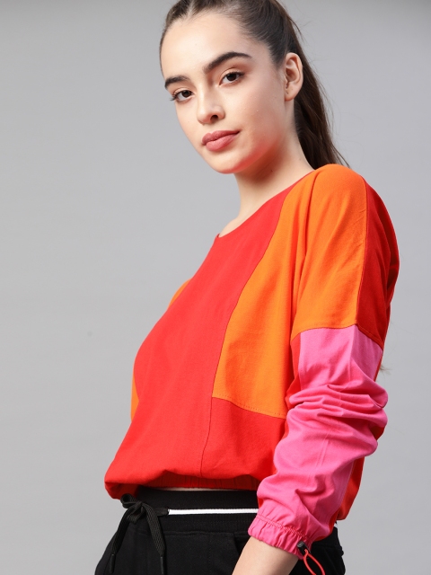 

HRX By Hrithik Roshan Women Red & Orange Colourblock Bio-Wash Lifestyle Tshirt