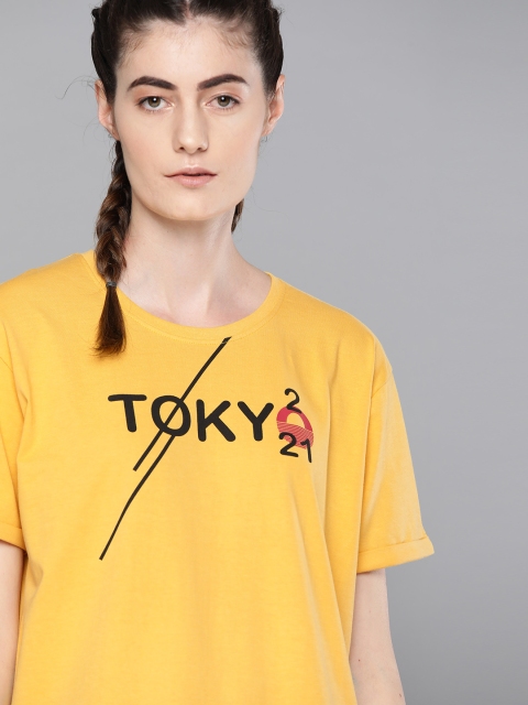 

HRX By Hrithik Roshan Women Mimosa Solid Bio-Wash Lifestyle Tshirt, Yellow