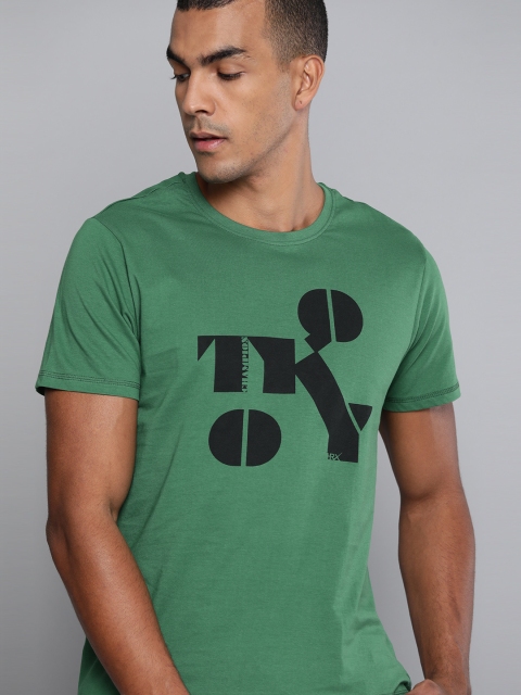 

HRX By Hrithik Roshan Men White Solid Bio-Wash Lifestyle Tshirt, Green