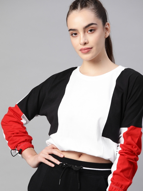 

HRX By Hrithik Roshan Women Optic White Colourblock Bio-Wash Lifestyle Tshirt