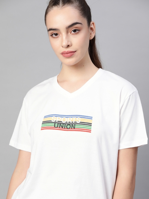 

HRX By Hrithik Roshan Women White Typographic Bio-Wash Lifestyle Pure Cotton T-shirt