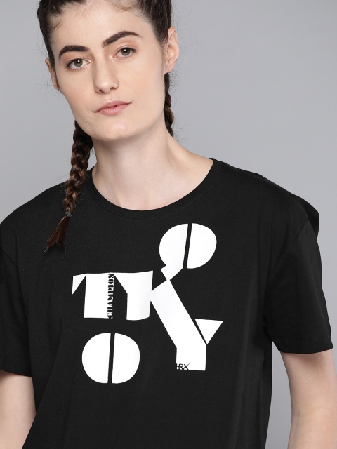 

HRX By Hrithik Roshan Women Jet Black Solid Bio-Wash Lifestyle Tshirt