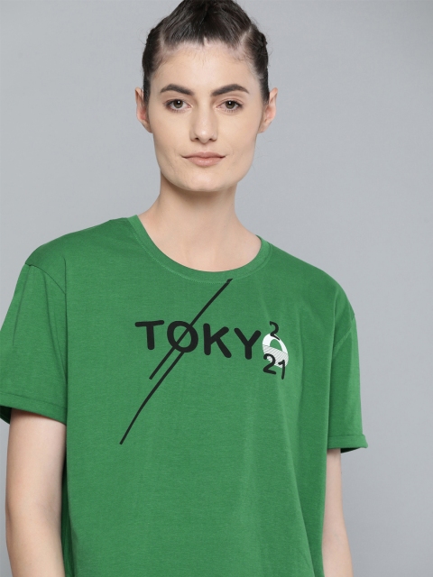 

HRX By Hrithik Roshan Women Amazon Solid Bio-Wash Lifestyle Tshirt, Green