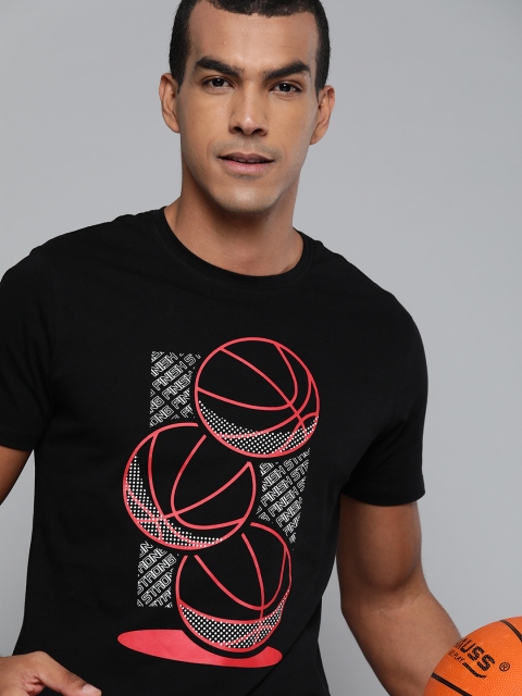 

HRX By Hrithik Roshan Men Jet Black Graphic Bio-Wash Basketball Tshirt