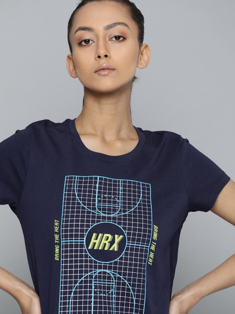 

HRX By Hrithik Roshan Women Medieval Blue Graphic Bio-Wash Basketball Tshirt, Navy blue