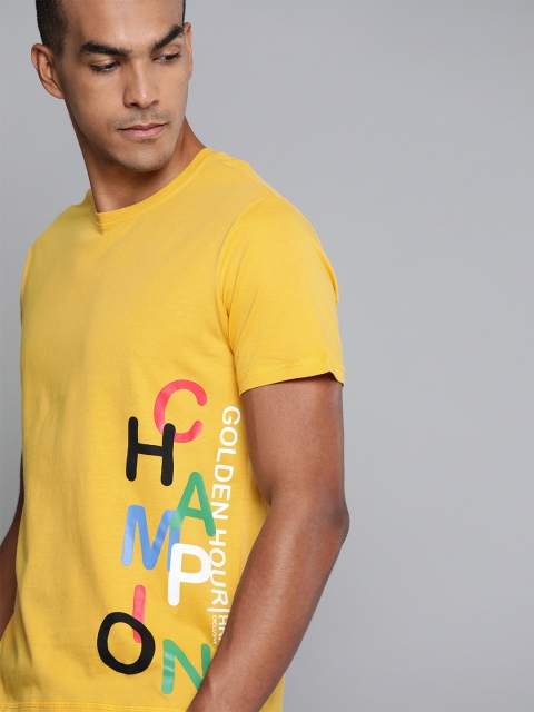

HRX By Hrithik Roshan Men White Solid Bio-Wash Lifestyle Tshirt, Yellow