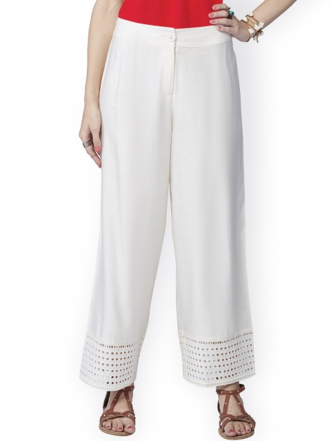 

Global Desi Off-White Comfort Fit Trousers