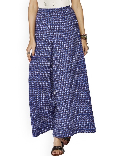 

Global Desi Blue Printed Relaxed Fit Palazzo Trousers