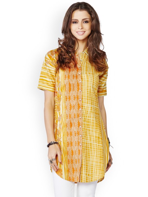 

Global Desi Yellow Printed Tunic
