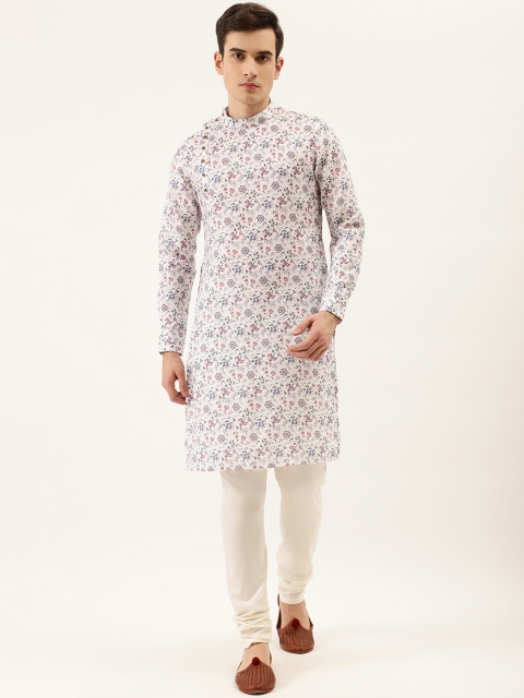 

Manyavar Men White & Red Floral Printed Kurta