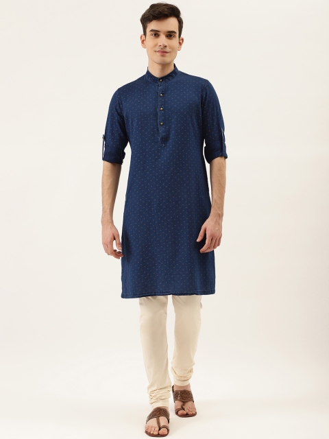 

Manyavar Men Navy Blue Solid Kurta