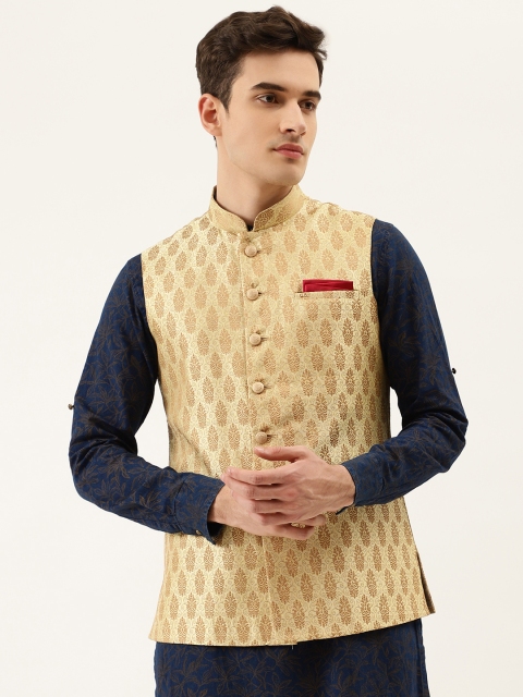 

Manyavar Men Beige Woven Design Nehru Jacket