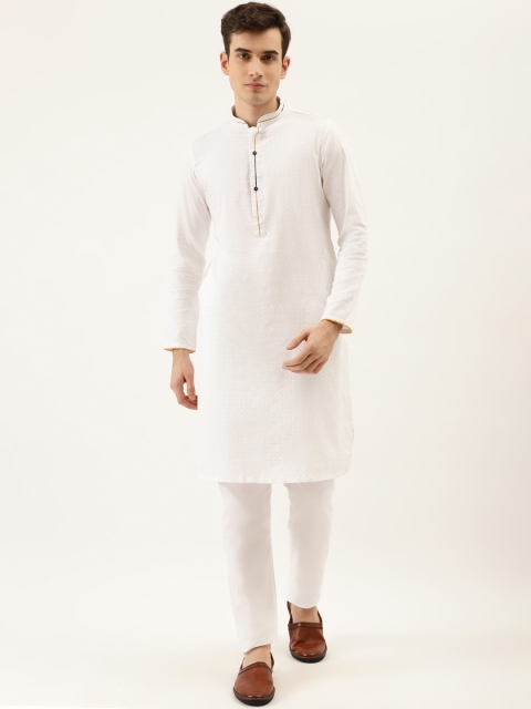 

Manyavar Men White Geometric Kurta