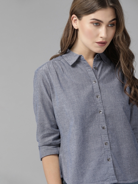 

Roadster Women Blue Regular Fit Solid Casual Shirt